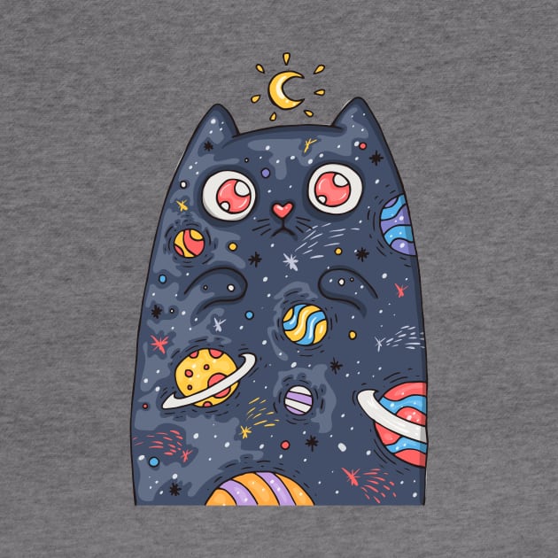 Cartoon cute cat with the universe inside by BlindVibes